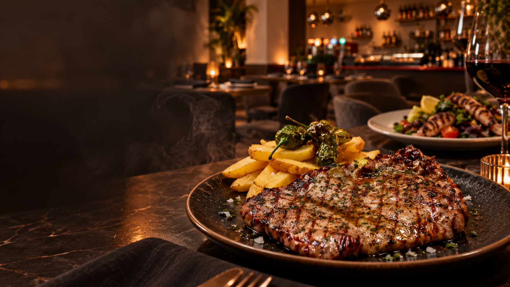Plato de carne a la brasa en Al Paso Steak House, restaurante en Valdemoro