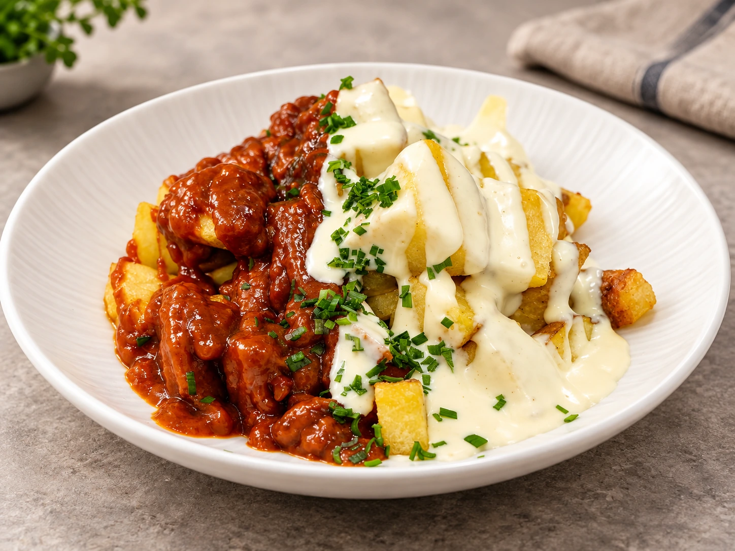 Patatas con salsa doble y hierbas frescas en Al Paso Steak House